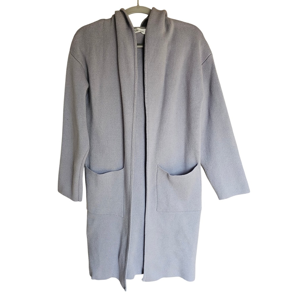 Anrabess Cardigan Women Medium Lavender Hooded Open Front Longline Knit Pockets
